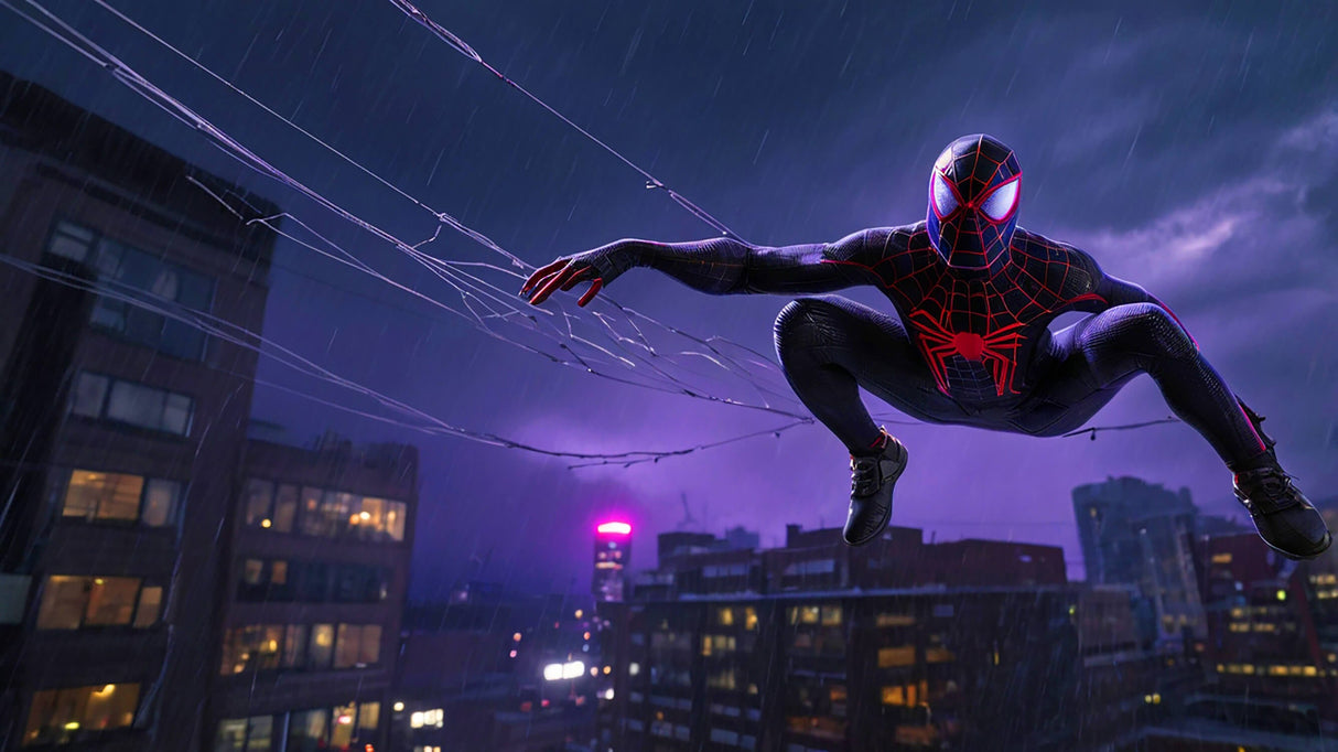 Night Superhero Mural Wallpaper | Spider Theme in Purple Rain