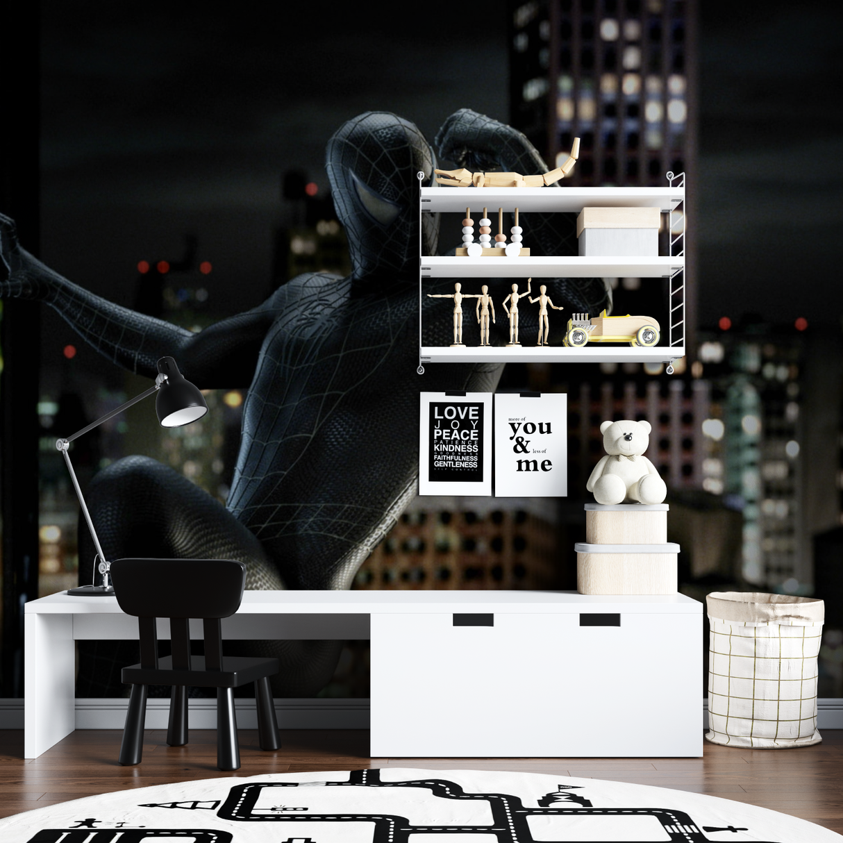 Superhero Mural Wallpaper | Black Spider Night Scene