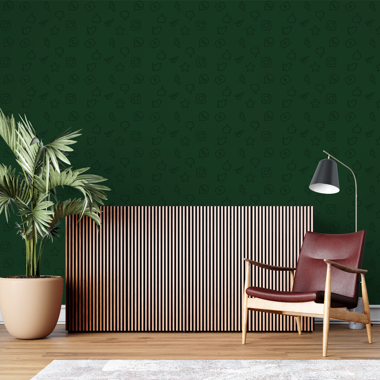 Social Media Mural Wallpaper | Green Pattern With Modern Icons