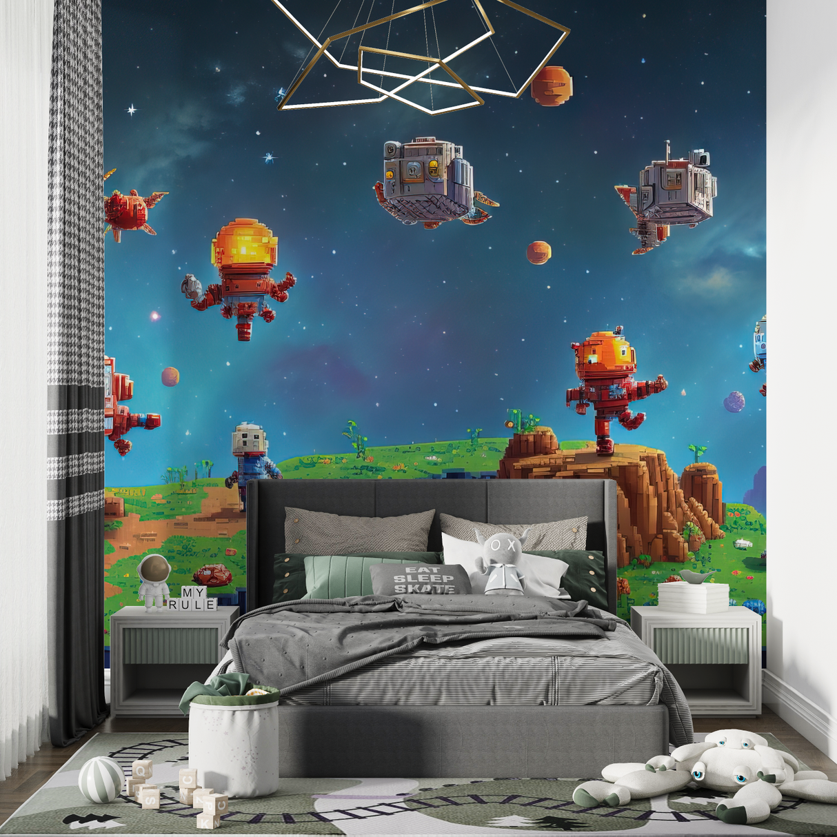Space Mural Wallpaper | Retro Pixel Art Galaxy Adventure