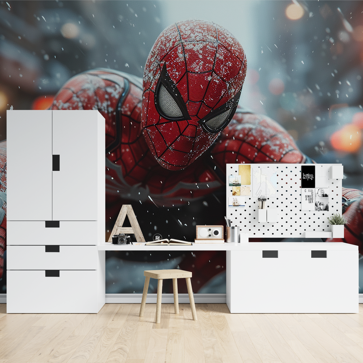 Superhero Mural Wallpaper | Snowy Spider-Man Adventure