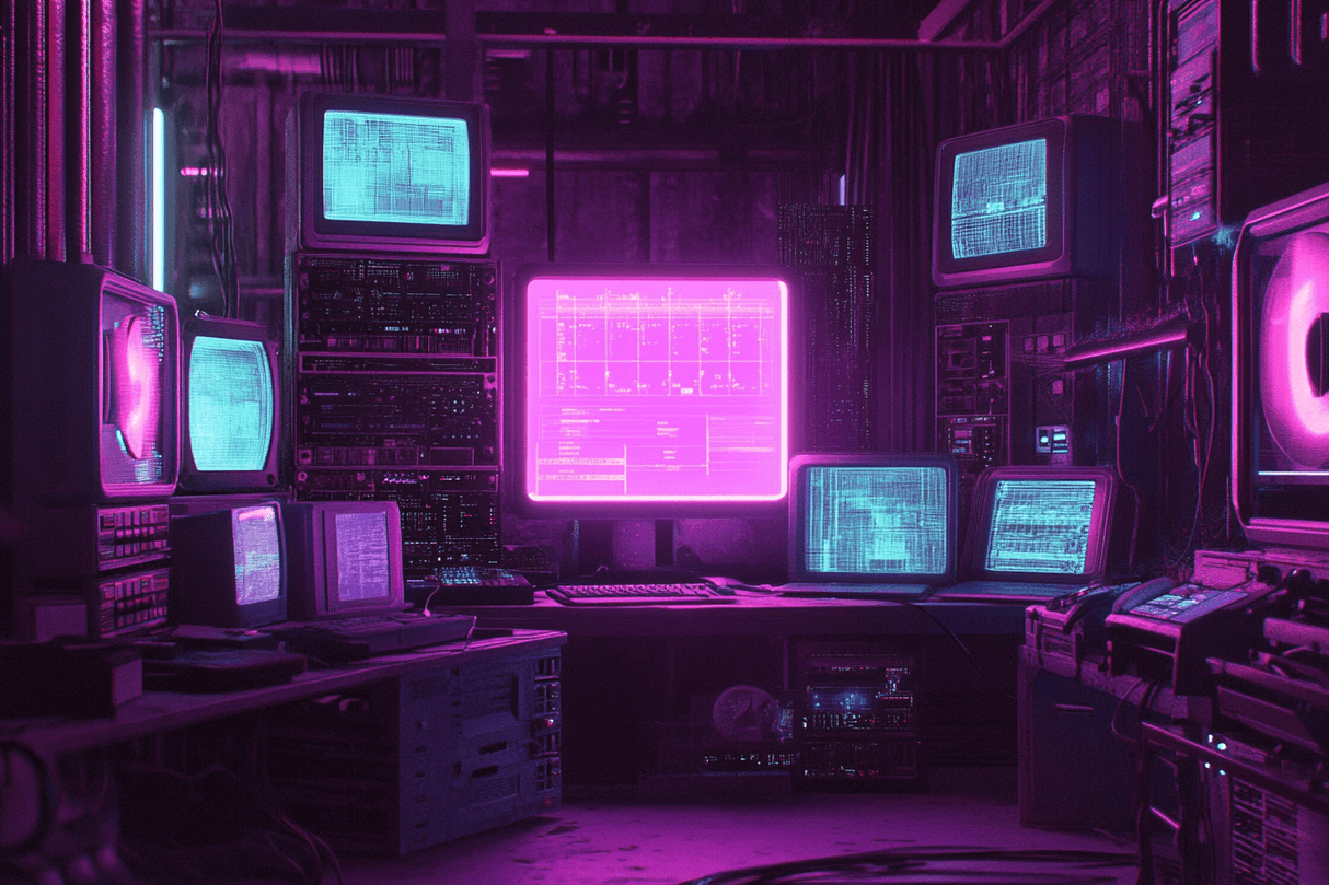 Gaming Mural Wallpaper | Retro Tech Purple Neon Design
