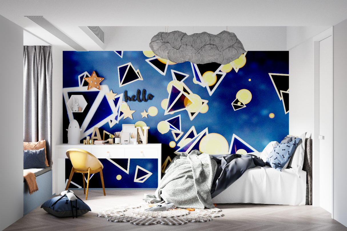 Geometric Mural Wallpaper | Modern Blue and Gold Abstract Design