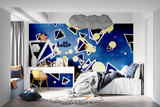 Geometric Mural Wallpaper | Modern Blue and Gold Abstract Design