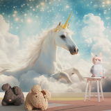 Unicorn Mural Wallpaper | Magical Sky with Golden Stars
