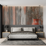Wood Pattern Mural Wallpaper | Rustic Terracotta and Grey Design