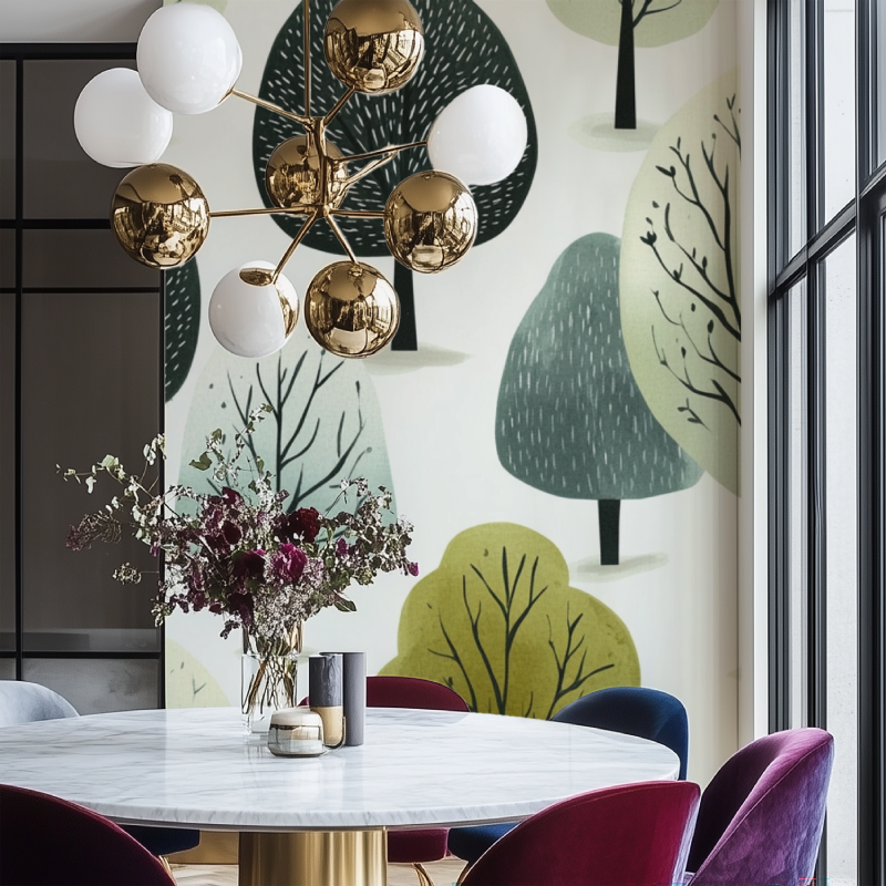 Forest Mural Wallpaper | Modern Tree Pattern Design