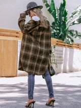 Plaid Wool Blend Long Coat  Classic Brown Checkered Pattern - Product detail 5