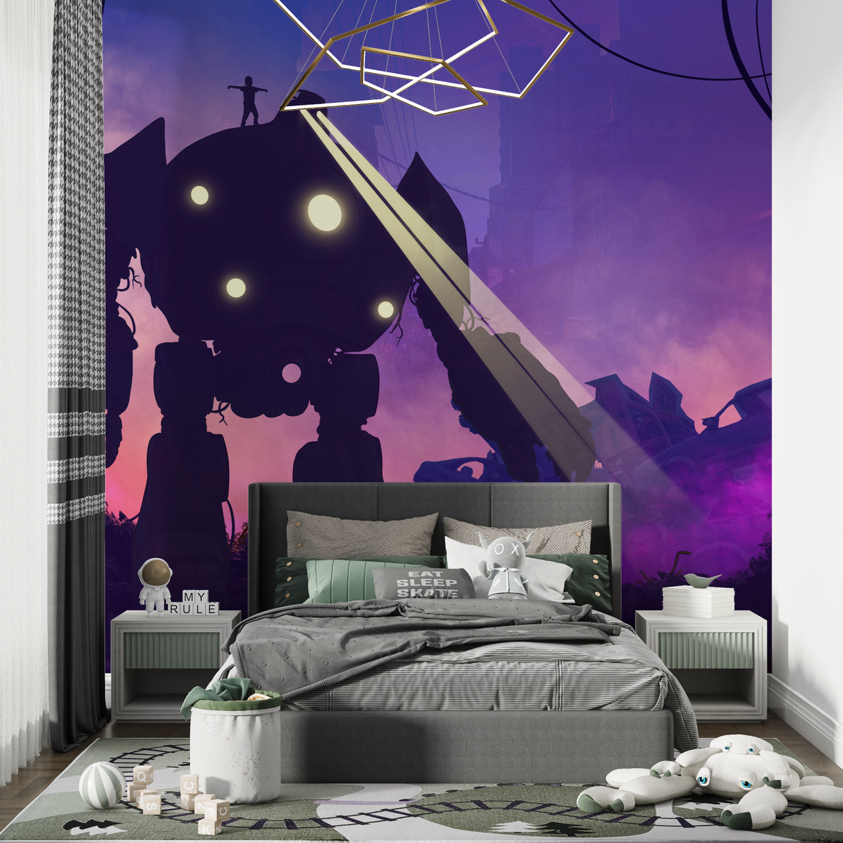 Robot Mural Wallpaper | Futuristic Tech Design with Red Glow