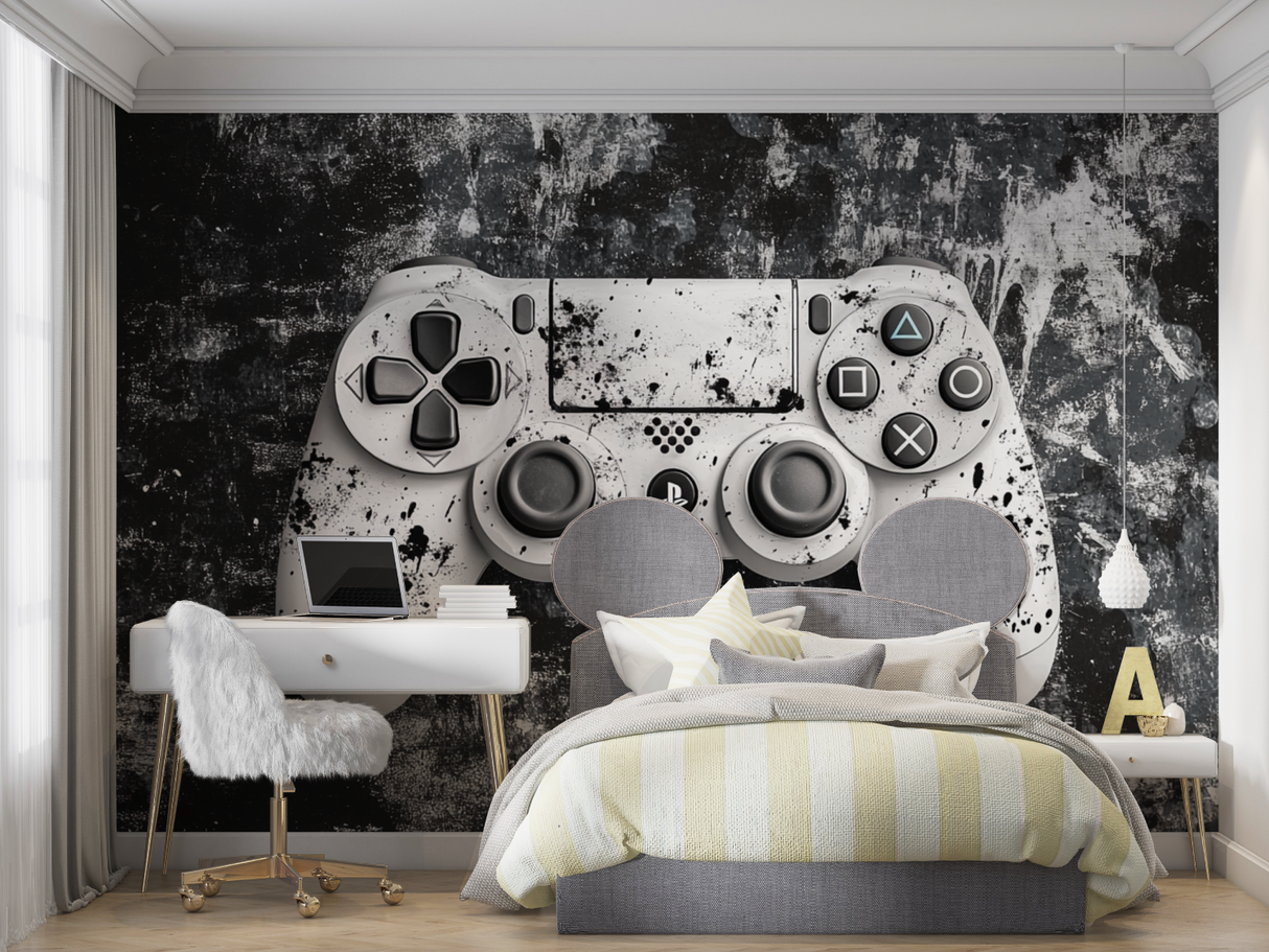 Gaming Mural Wallpaper | PlayStation Controller Black and White Design