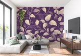 Floral Mural Wallpaper | Elegant Purple With Cream Leaves