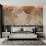Abstract Mural Wallpaper | Golden Waves on Blush Pink