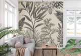 Tropical Foliage Mural Wallpaper | Monochrome Botanical Line Art