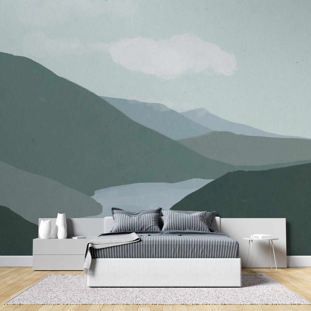 Mountain Mural Wallpaper | Serene Nordic Landscape in Green