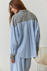Cotton Blend Pajama Set  Striped Pattern With Plaid Accents - Detailed view
