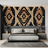 Geometric Mural Wallpaper | Aztec Pattern in Terracotta and Black