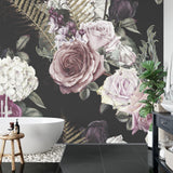 Floral Mural Wallpaper | Vintage Roses on Dark Background