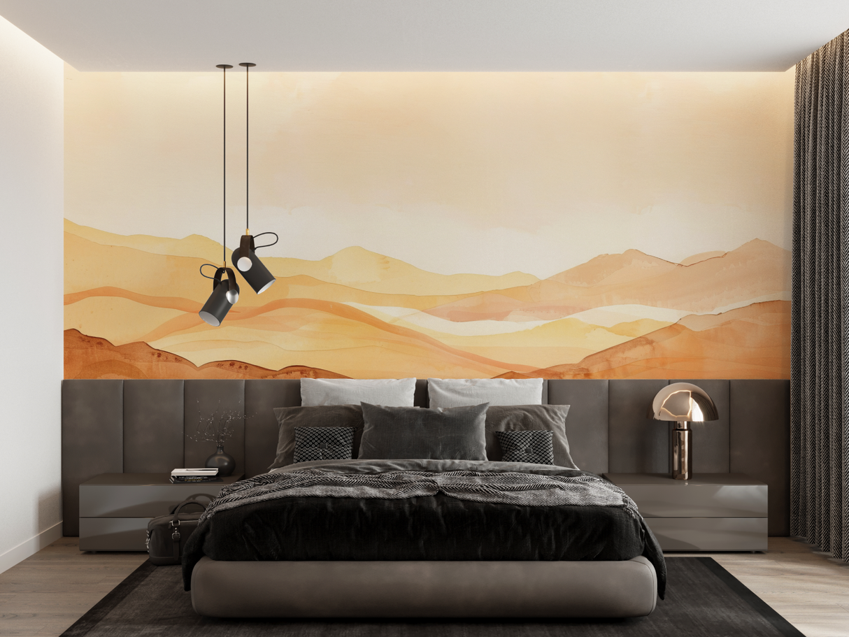 Mountain Mural Wallpaper | Terracotta Watercolor Landscape
