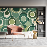 Geometric Mural Wallpaper | Retro Green Circles Pattern
