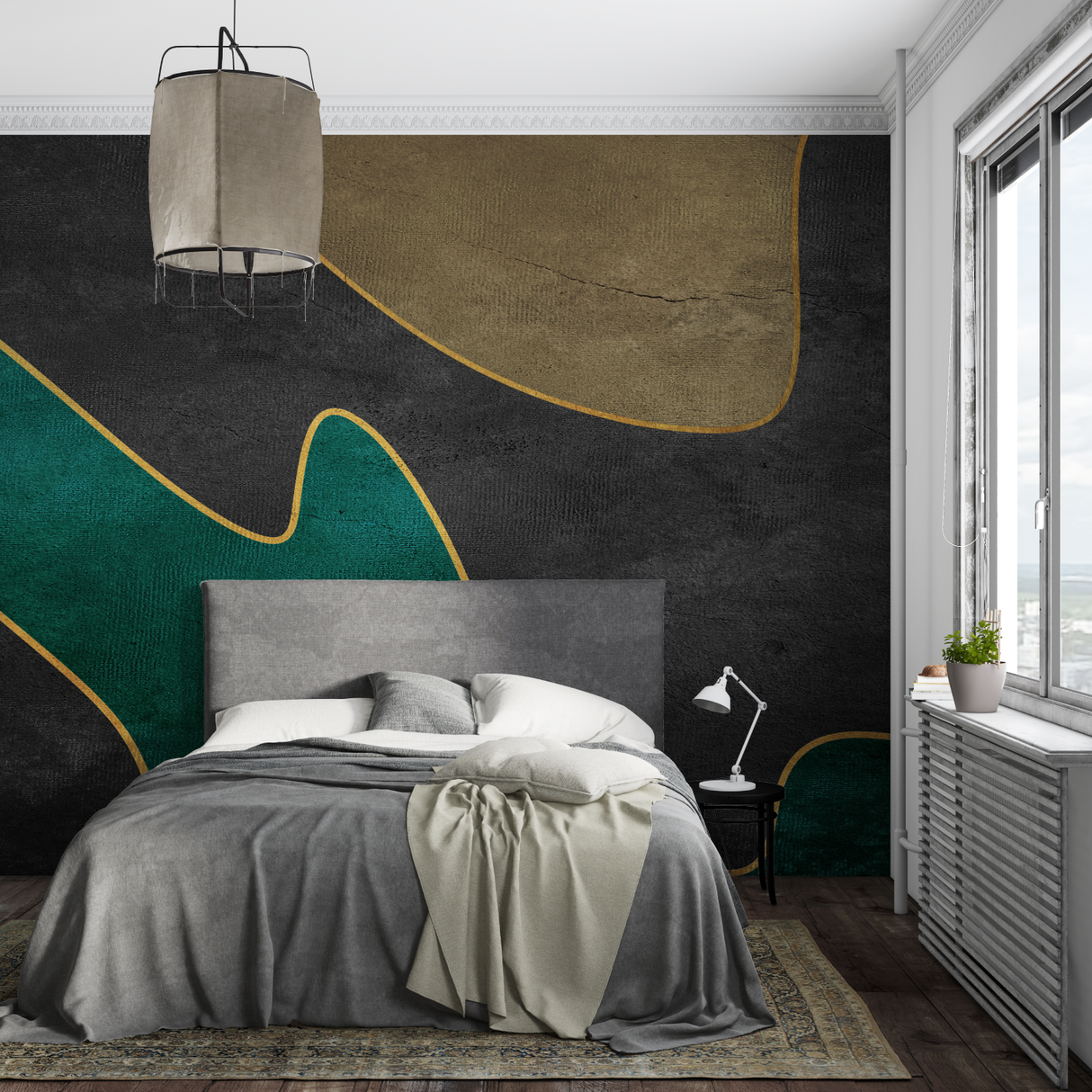 Abstract Mural Wallpaper | Green and Gold Geometric Design