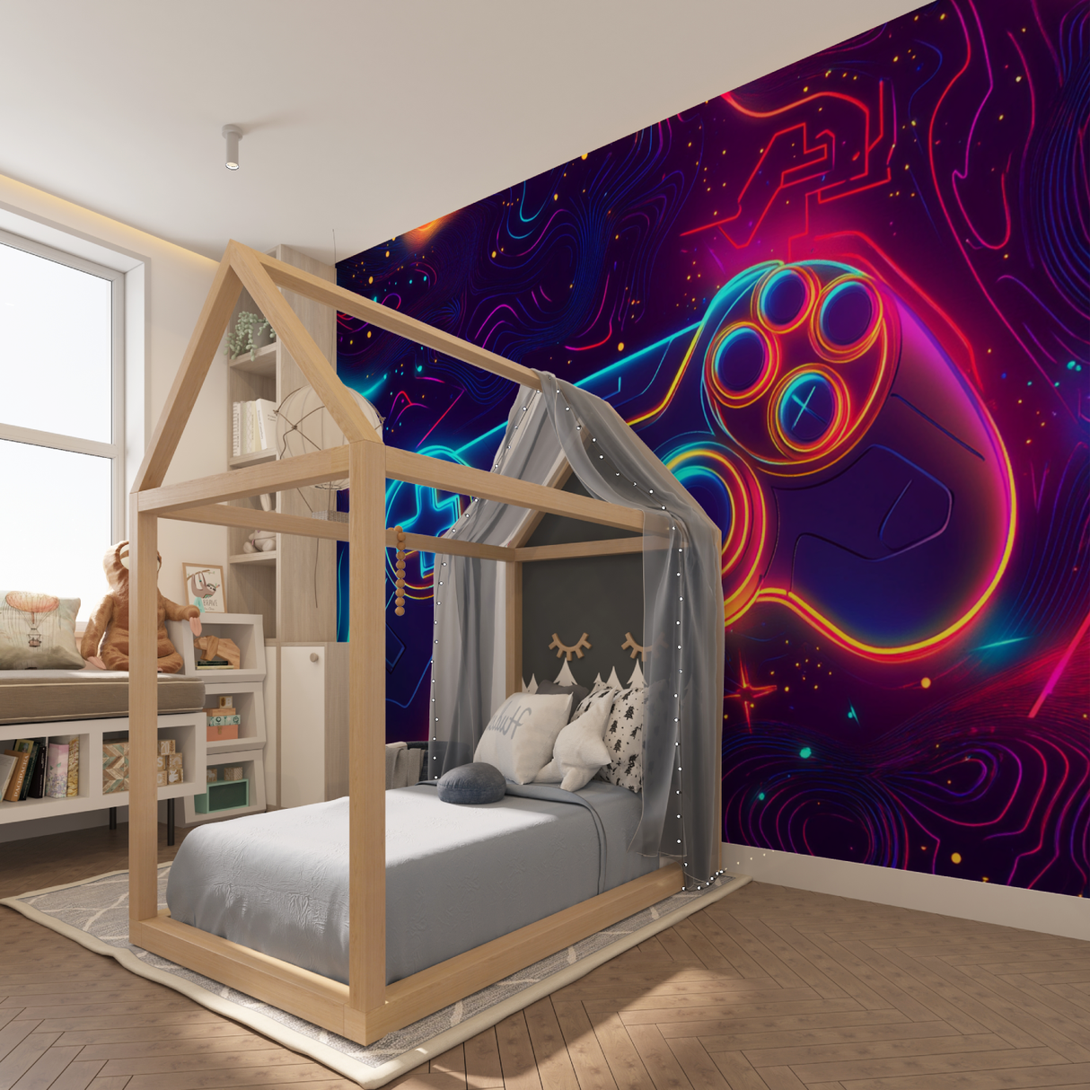 Gaming Mural Wallpaper | Neon Cyber Controller Design