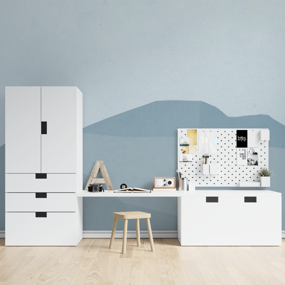 Mountain Mural Wallpaper | Minimalist Blue Design