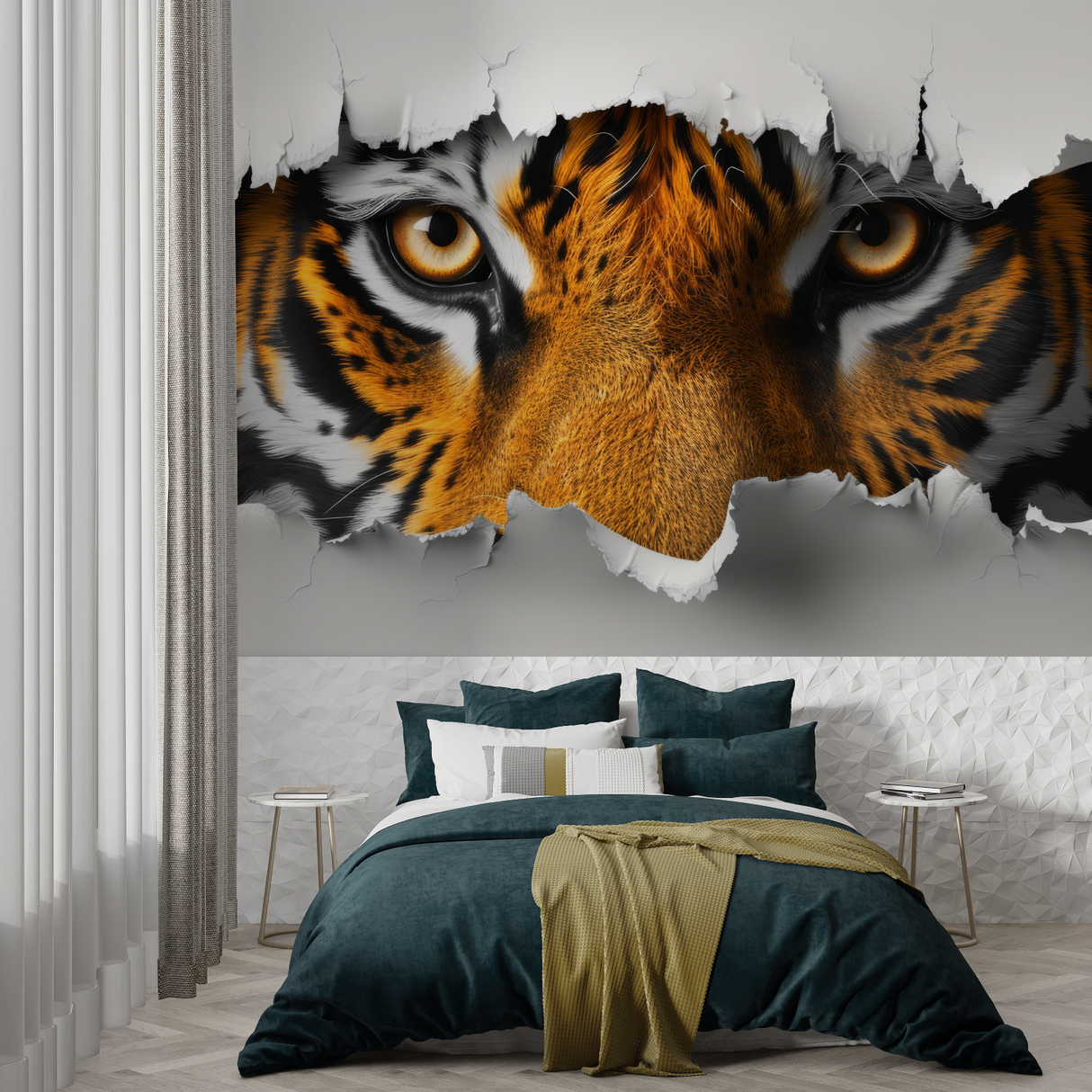 Tiger Mural Wallpaper | 3D Eyes Breaking Through Wall