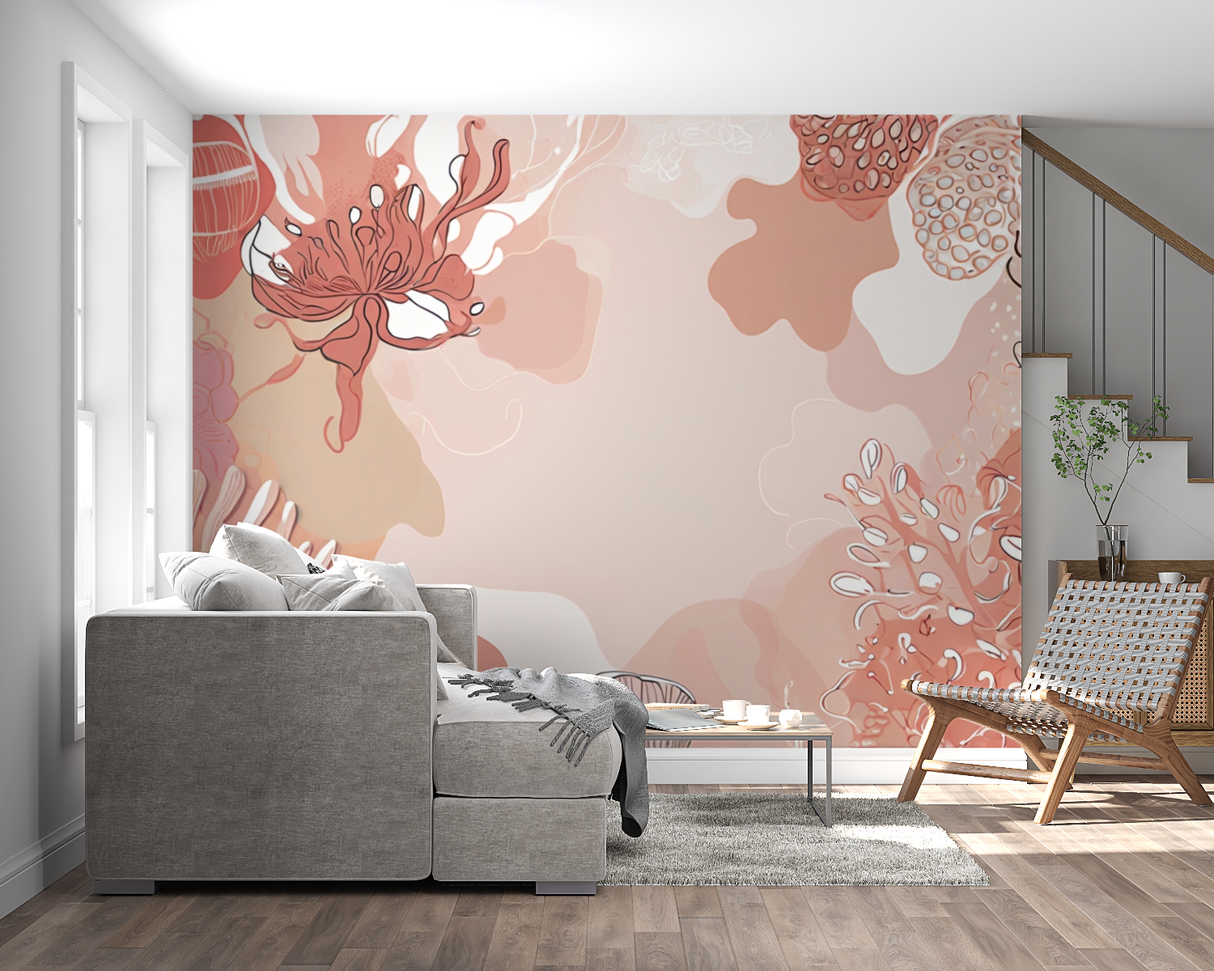Floral Mural Wallpaper | Abstract Terracotta Art Design