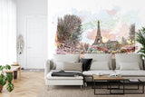 Paris Mural Wallpaper | Watercolor Eiffel Tower Scene