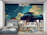 Sports Car Mural Wallpaper | Vintage Porsche Art Design