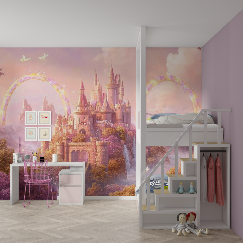 Princess Mural Wallpaper | Enchanted Castle With Rainbow