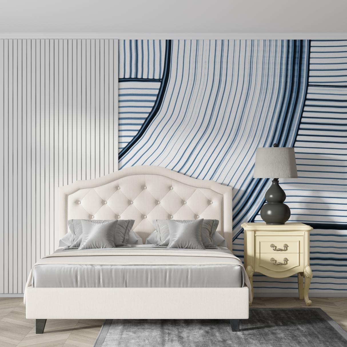 Abstract Mural Wallpaper | Blue Wave Line Pattern