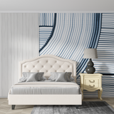 Abstract Mural Wallpaper | Blue Wave Line Pattern