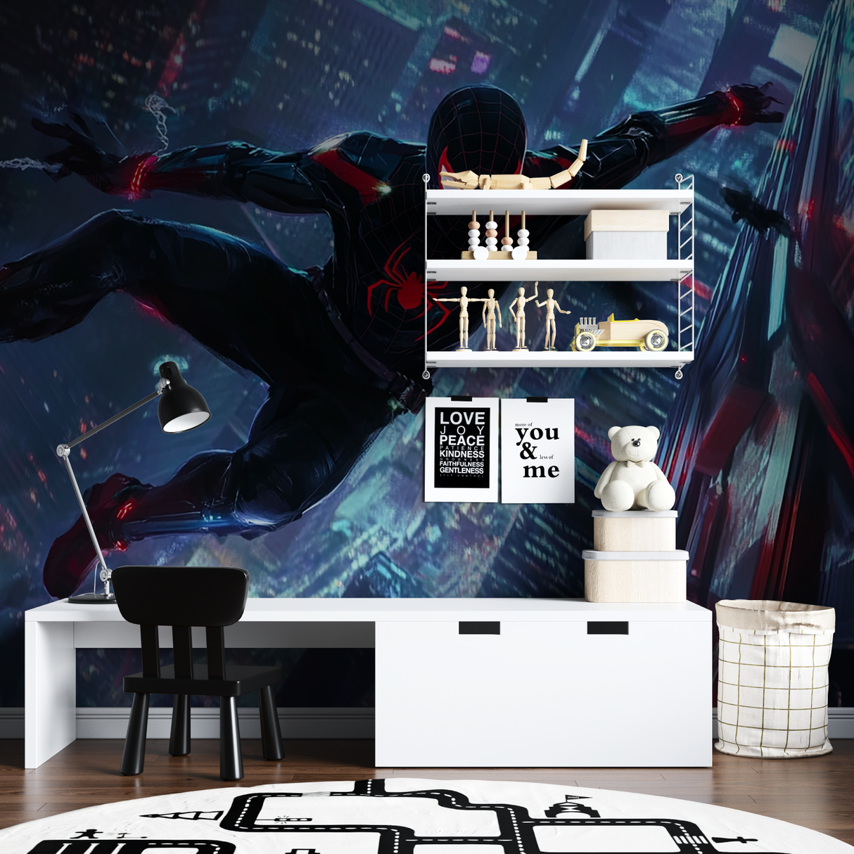 Superhero Mural Wallpaper | Cyberpunk City Night Scene