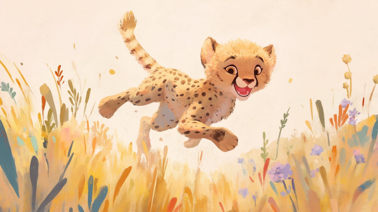 Baby Cheetah Wallpaper design file showing detailed watercolor safari pattern with gentle cream background