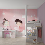 Pink ballet mural in a girl's bedroom with natural light highlighting the dreamy design