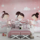 Dance-themed wallpaper creating a cozy reading nook in a children's room