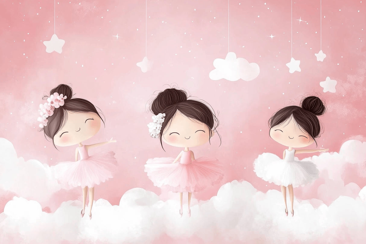 Ballerina wallpaper design file showing detailed dancing figures and pink cloud pattern