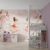 Ballet dancer wallpaper bringing grace to a young girl's bedroom with soft pink watercolor design