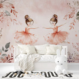 Ballerina wall mural creating magic in a nursery with watercolor dancers
