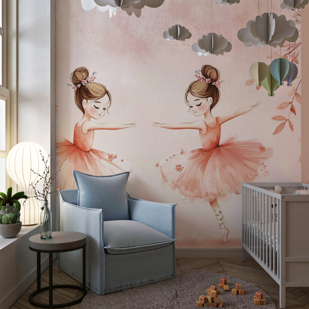 Dance themed wallpaper adding elegance to a modern living space