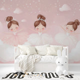 Ballerina wallpaper bringing elegance to a nursery with white furniture