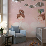 Dancing girls wallpaper showcased in a boutique changing room
