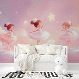 Pink ballet wallpaper transforming a dance studio with elegant dancers and twinkling stars