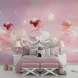 Ballet mural bringing grace to a reading nook with cozy cushions and soft lighting