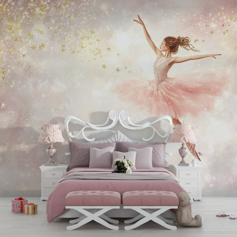 Dance-themed wallpaper creating magical atmosphere in playroom setting