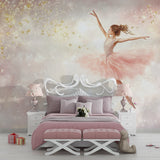Dance-themed wallpaper creating magical atmosphere in playroom setting