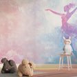 Ballet dance mural in a bright girl's bedroom with white furniture and pink accents