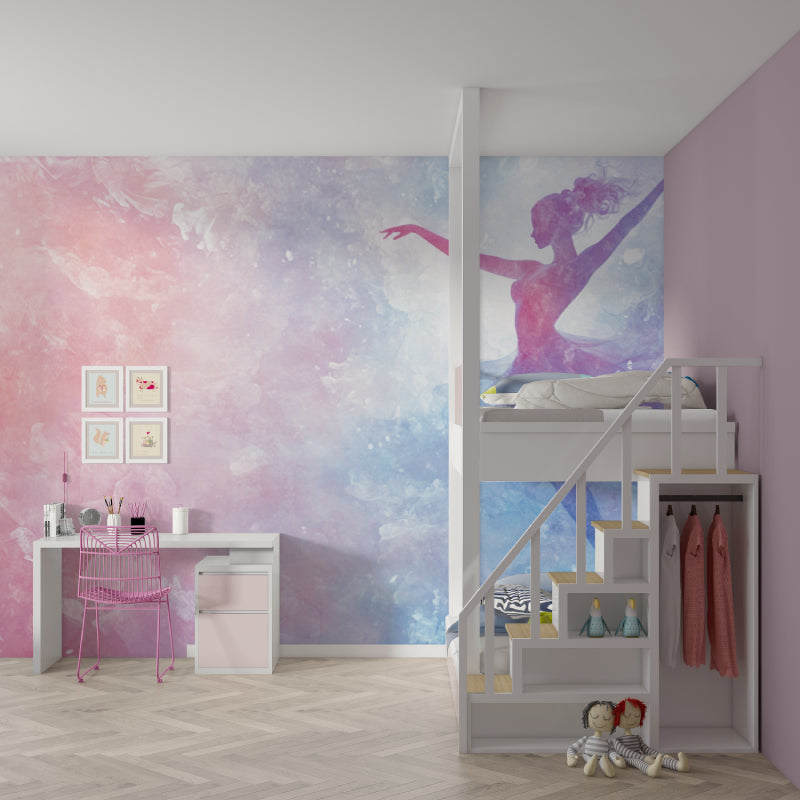 Kids playroom transformed with ballet dancer silhouette wallpaper design