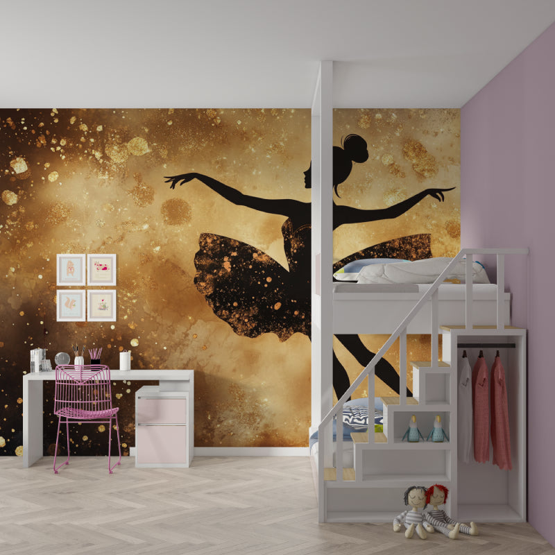 Ballet wallpaper mural showcased in a modern dance studio with floor-to-ceiling mirrors